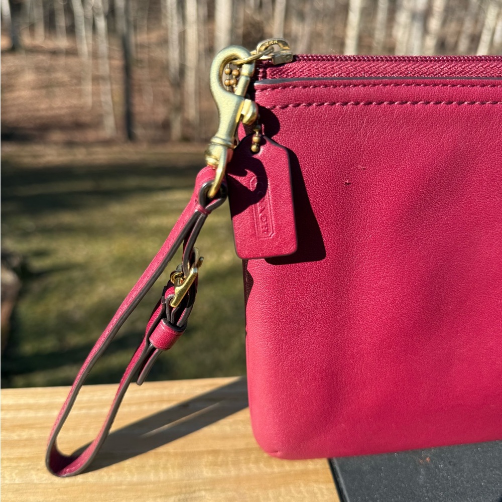 Coach Large Cherry Red Leather Wristlet w/COA - Picture 2 of 5